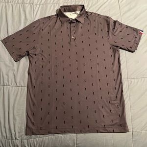 U Suck At Golf USAG Mens golf polo Grey black print, Large  “ here for the beer”